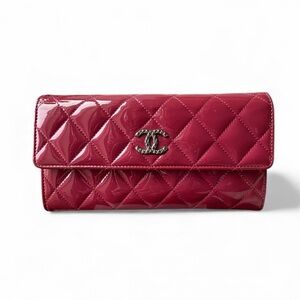 Chanel Classic Long Flap Wallet Framboise (Raspberry) Patent Leather Full Set